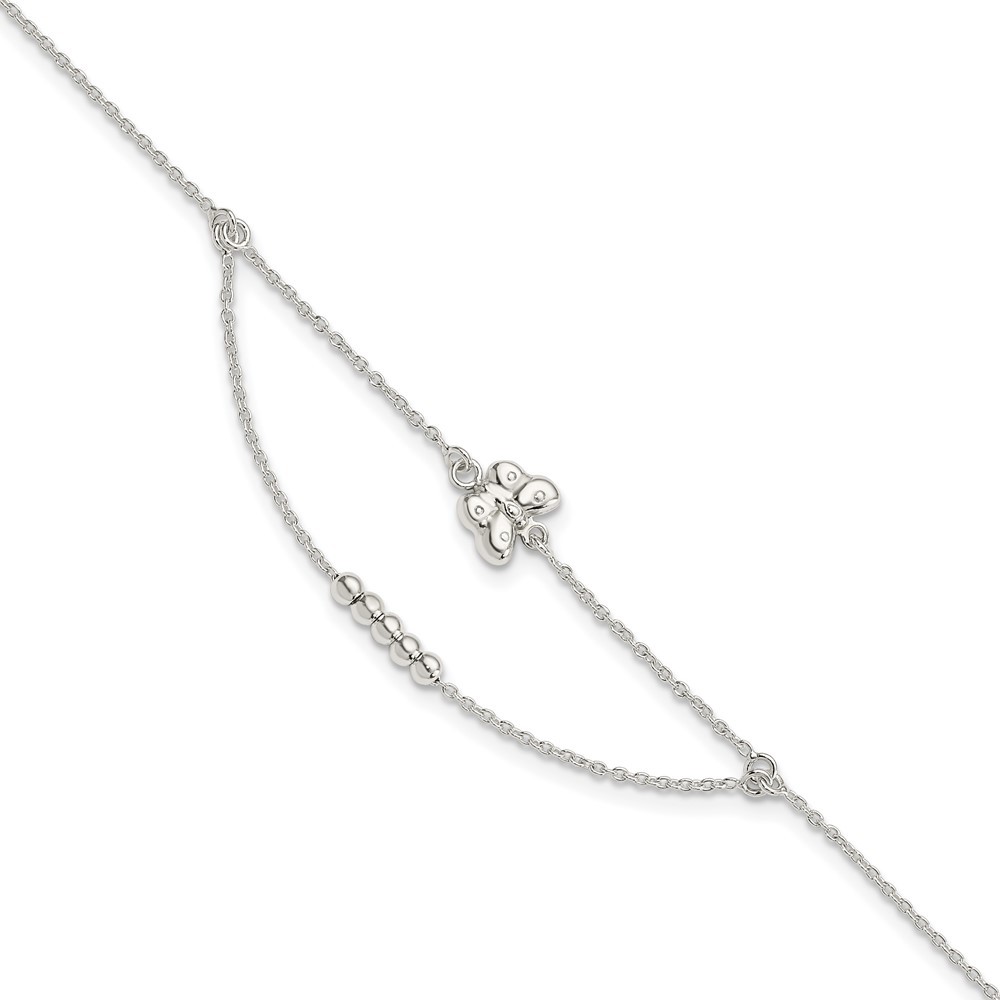925 Sterling Silver Polished 9" Plus 1" Ext Butterfly Charm Fine Jewelry Anklet